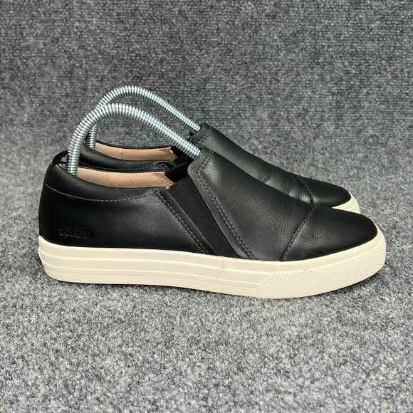 Taos Twin Gore Lux Slip On Sneakers Womens Size 7.5 Black Leather Comfort Loafer - Picture 1 of 13